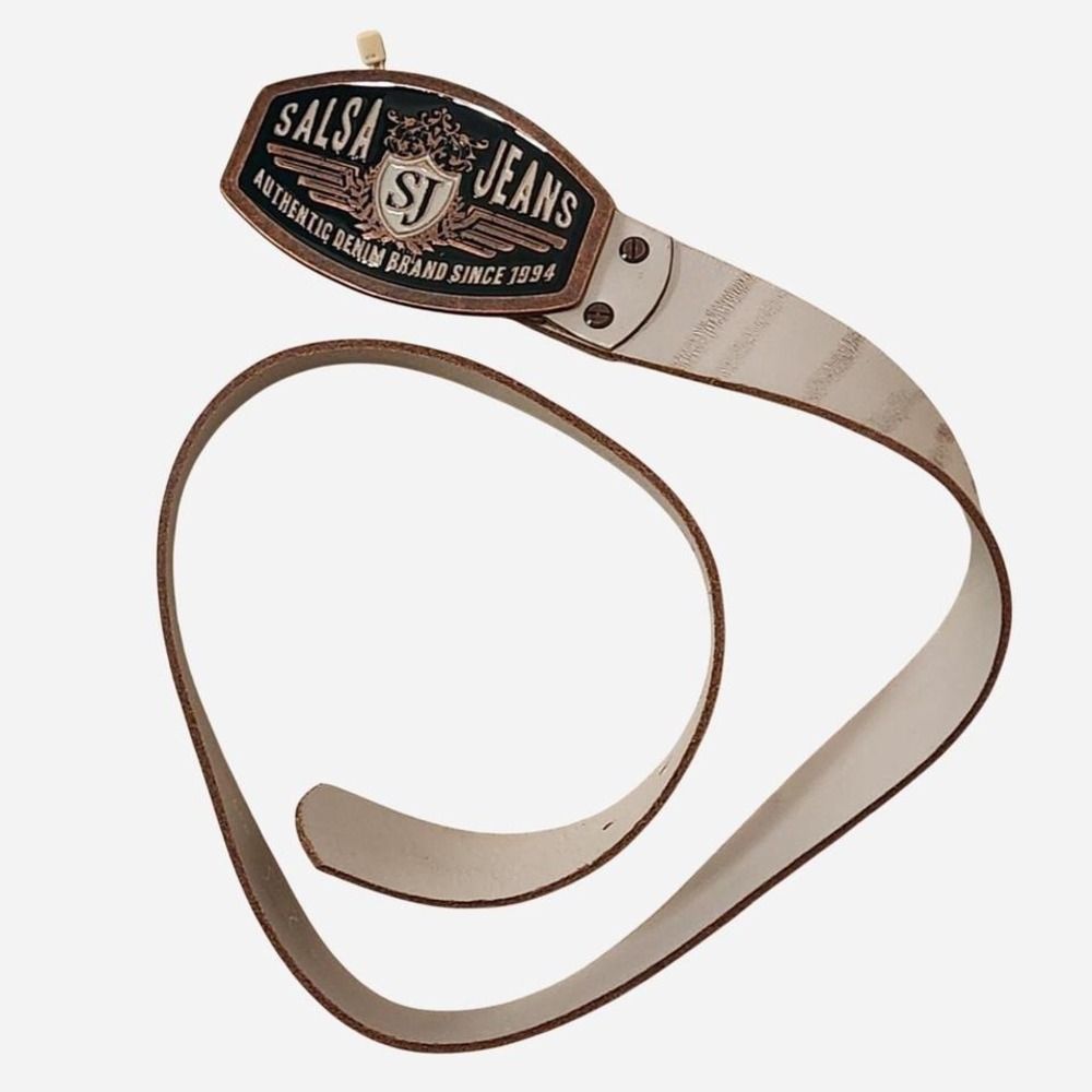 Salsa Jeans leather belt with big buckle country western grey brown